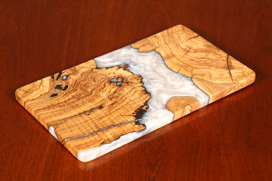 Edles Handgefertigtes Epoxidharz Schneidebrett Olivenbaum Servierbrett Epoxy Holzbrett