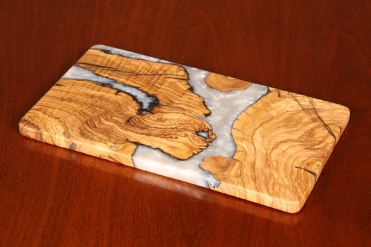 Edles Handgefertigtes Epoxidharz Schneidebrett Olivenbaum Servierbrett Epoxy Holzbrett