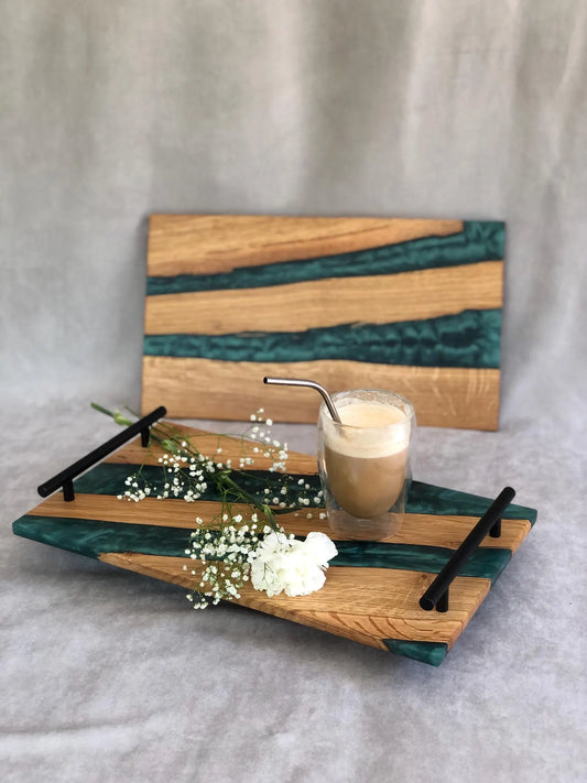 Personalisiertes Serviertablett aus Holz | Epoxidharz Servier- und Schneidebrett | Einzigartiges Wohndeko-Geschenk | Küchendekoration aus Harz | Sushi-Füllung